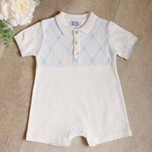 Boys 100% Cotton Off-White/Blue Argyle Romper 3 Month Boutique Special Find NWT